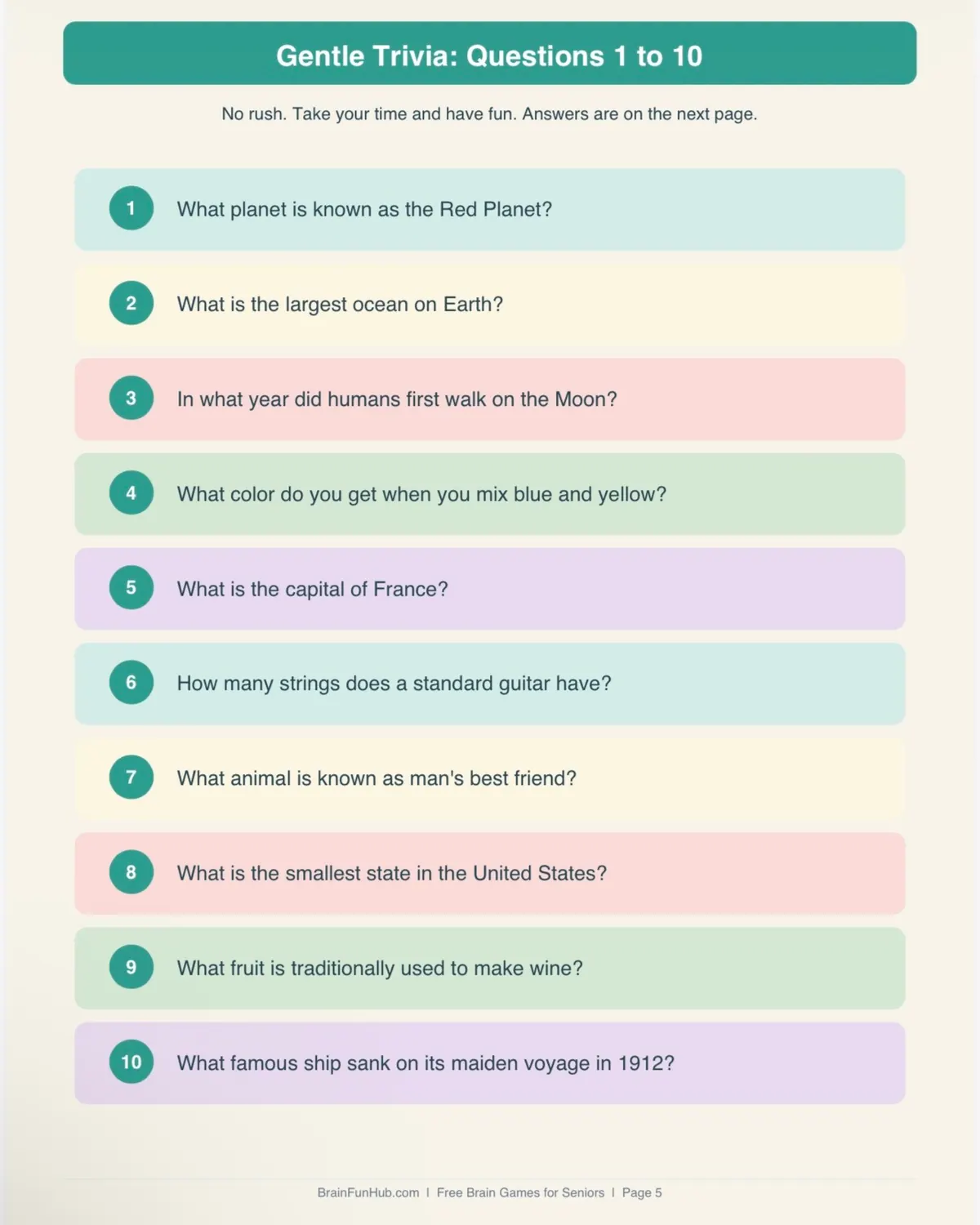 Activity Kit: Printable Brain Games and Conversation Starters for Seniors (3 Word Searches, 20 Trivia Questions, 15 Conversation Cards) preview 2
