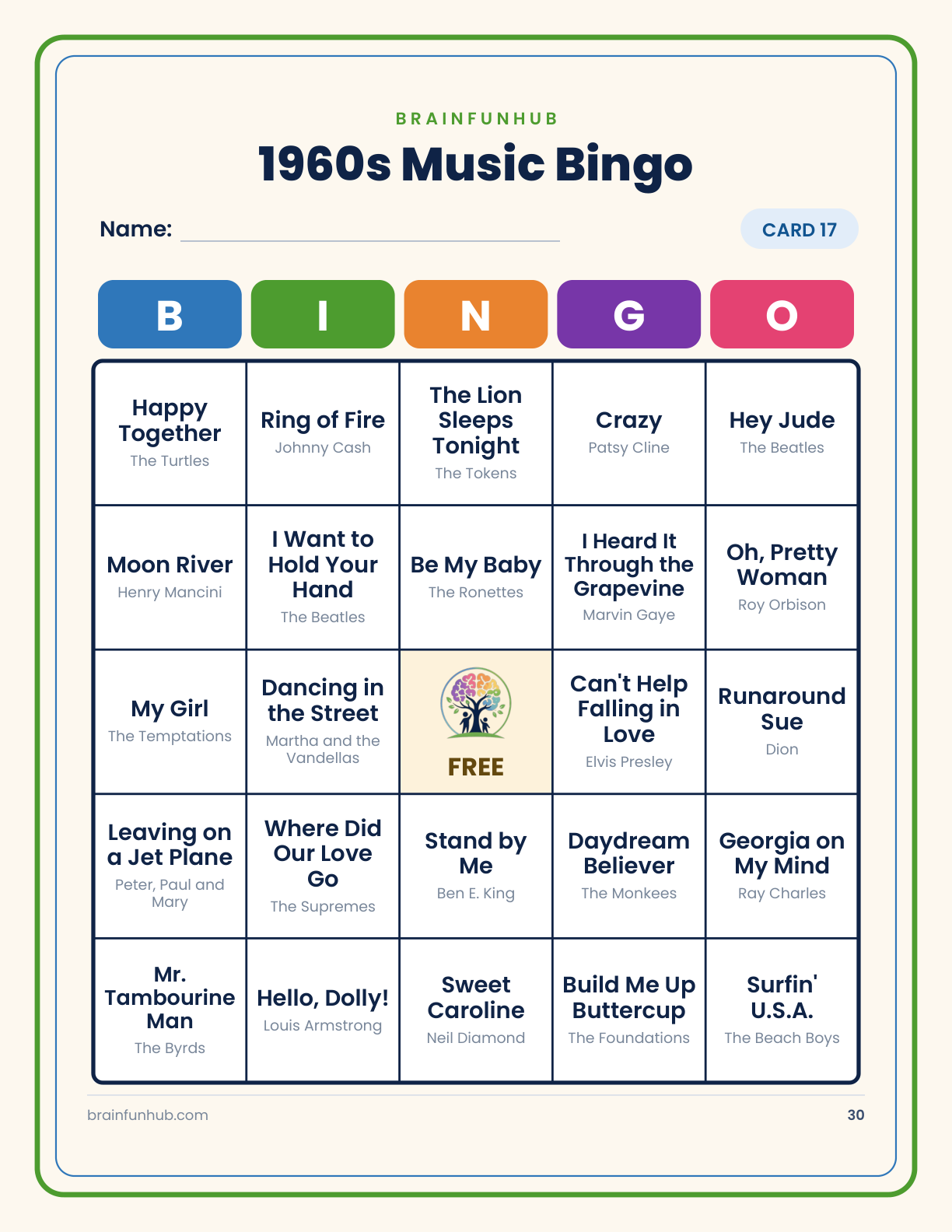 1960s Music Bingo thumbnail 6