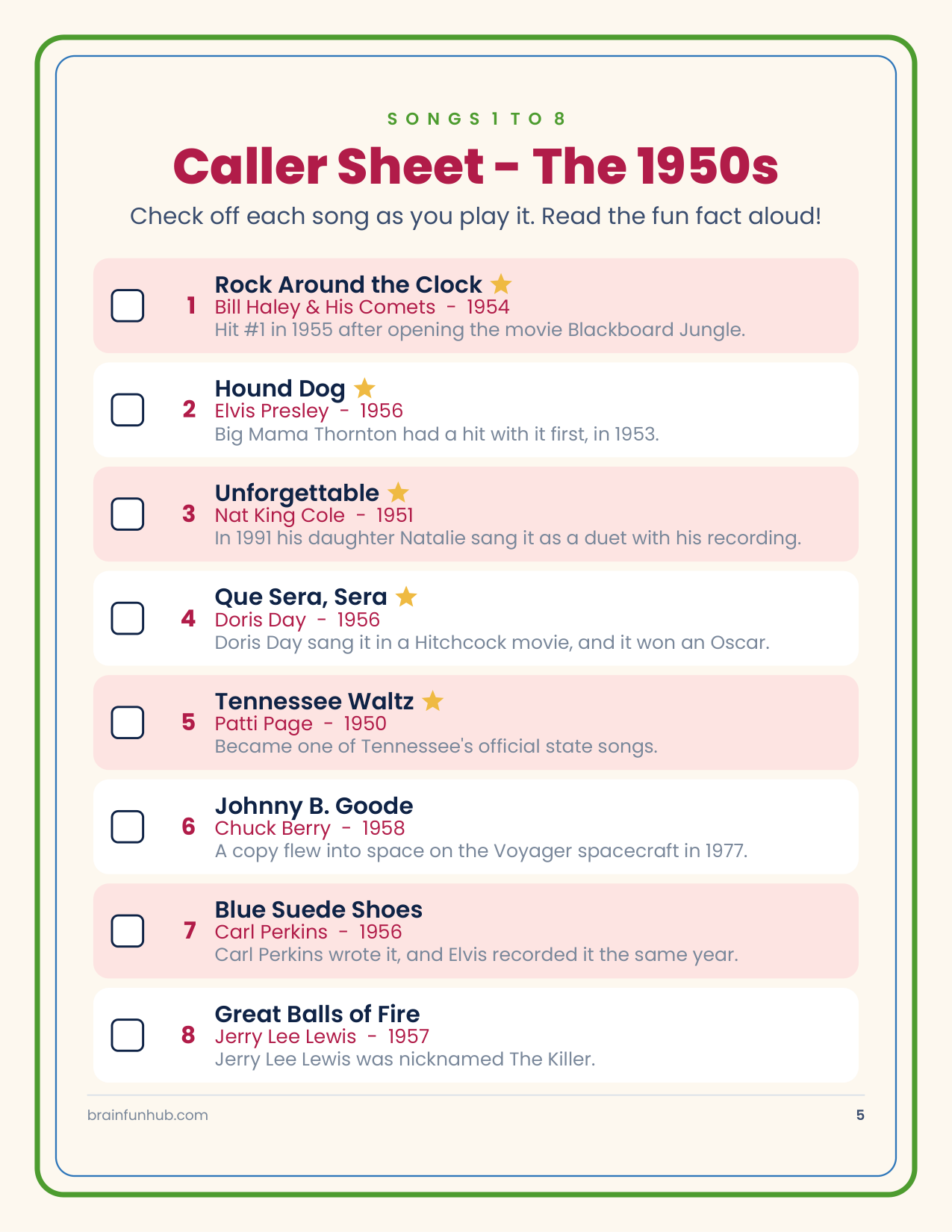 Decades Music Bingo: 60 Hit Songs from the 1950s to the 1980s thumbnail 3