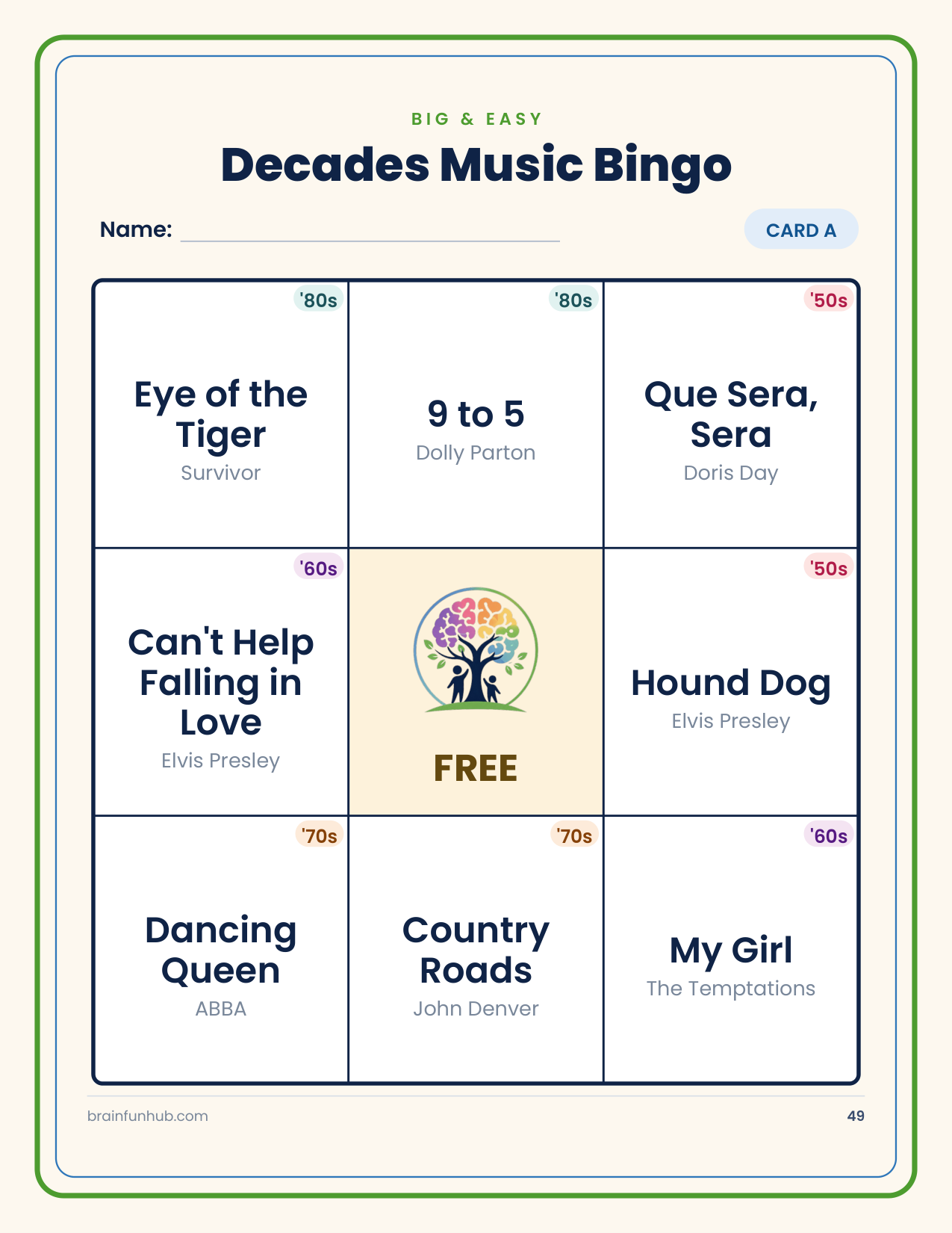 Decades Music Bingo: 60 Hit Songs from the 1950s to the 1980s thumbnail 7