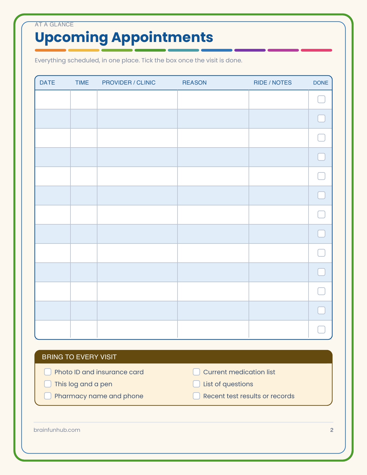 Appointment and Medical Notes Log: 9 Page Large Print Printable thumbnail 2
