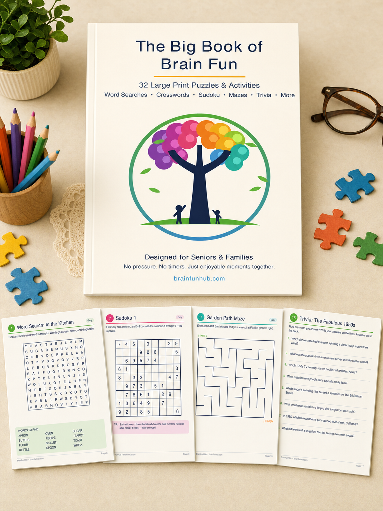 The Big Book of Brain Fun: 32 Large Print Puzzles and Activities — printable PDF preview