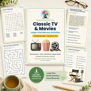 Classic TV and Movies: Large Print Memory Activities (30 Activities) — printable PDF preview
