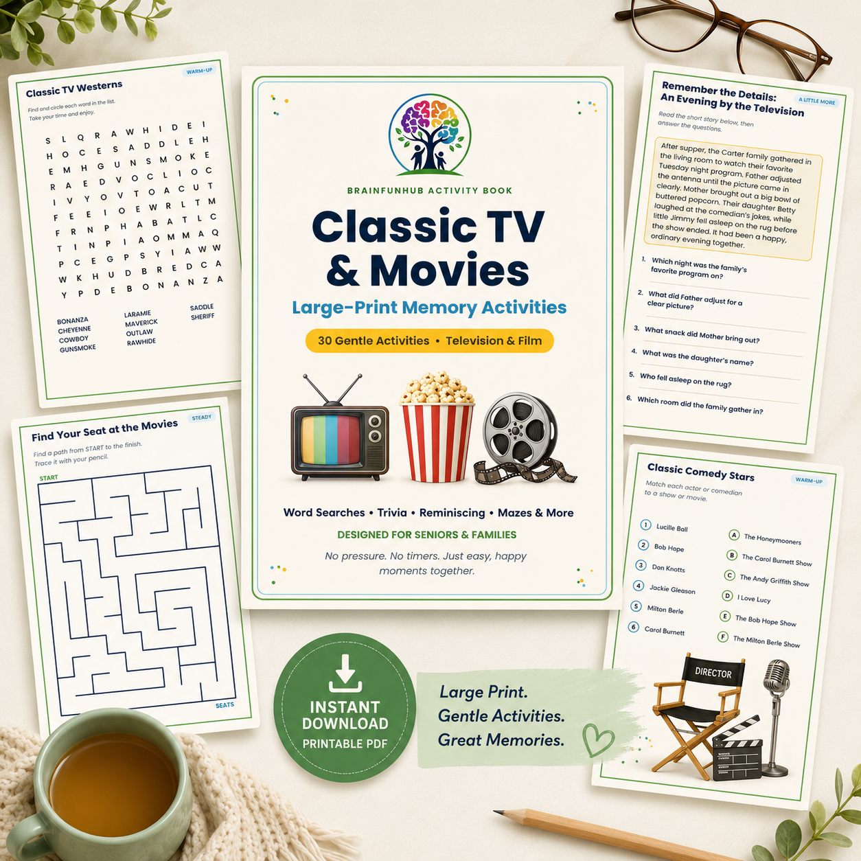 Classic TV and Movies: Large Print Memory Activities (30 Gentle Activities) preview 1