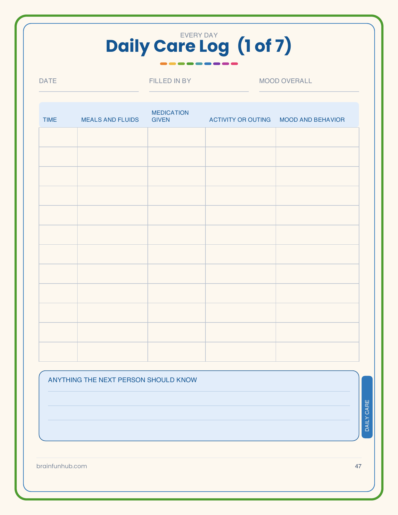 Dementia Care Binder: 86 Page Printable Caregiver Organizer thumbnail 6
