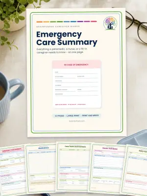 Emergency Care Summary: 11 Page Caregiver Binder — printable PDF preview