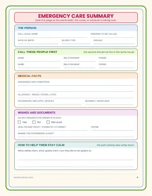 Emergency Care Summary: 11 Page Caregiver Binder thumbnail 3