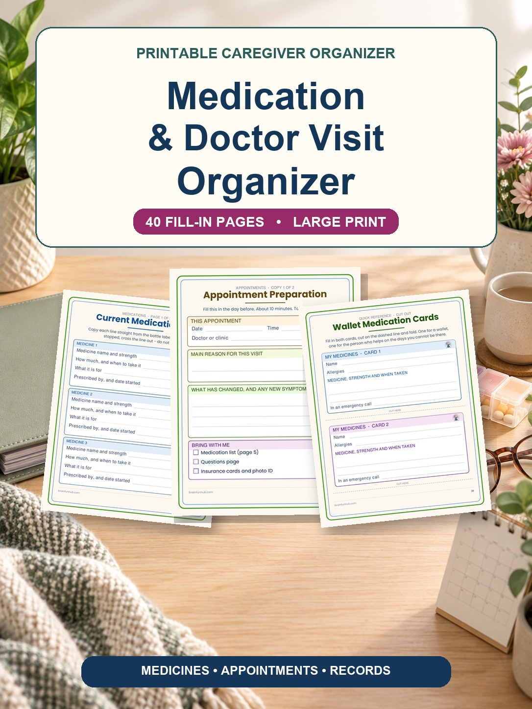 Medication & Doctor Visit Organizer: 40 Page Large Print PDF — printable PDF preview