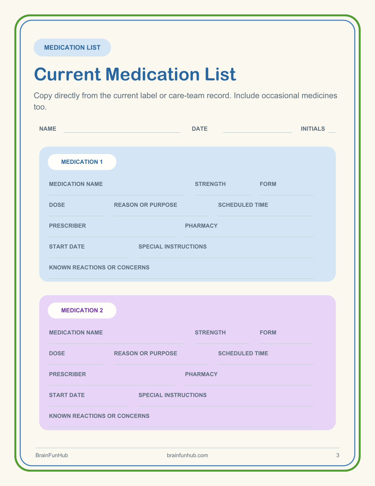 Medication Tracker: 10 Page Large Print Caregiver Printable thumbnail 2