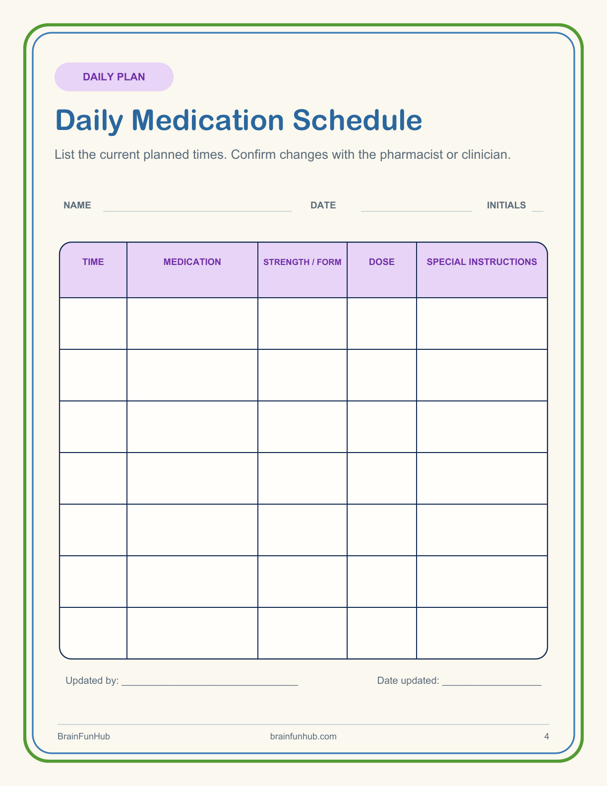 Medication Tracker: 10 Page Large Print Caregiver Printable thumbnail 3