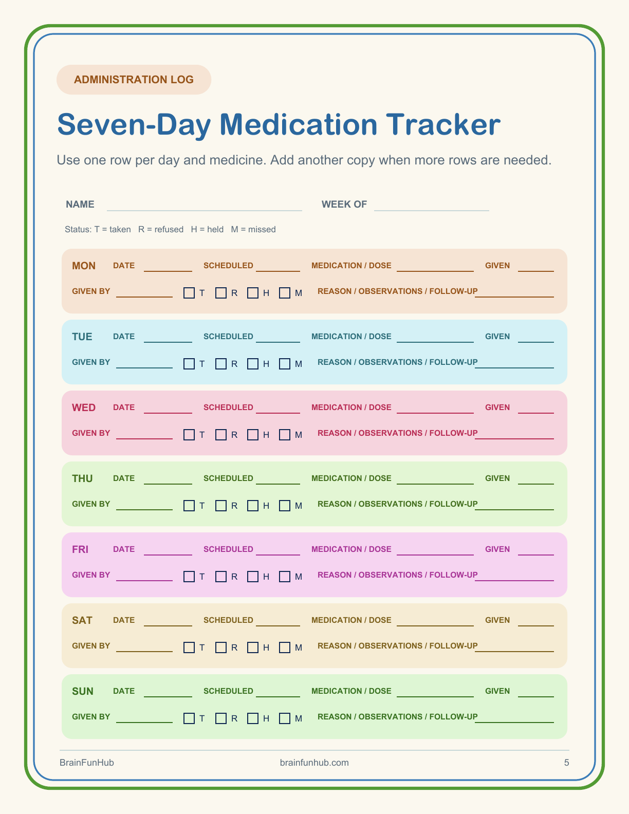 Medication Tracker: 10 Page Large Print Caregiver Printable thumbnail 4