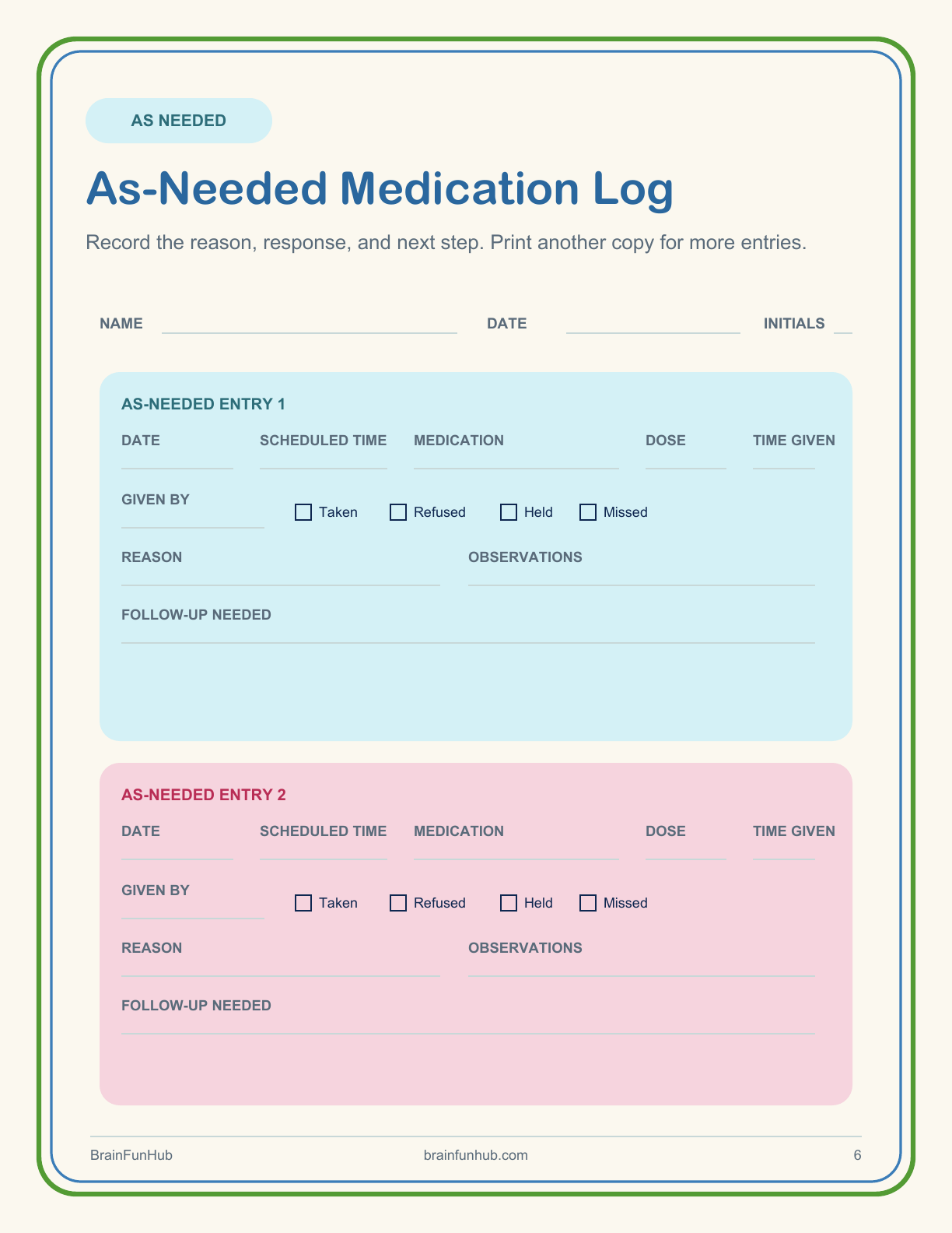 Medication Tracker: 10 Page Large Print Caregiver Printable thumbnail 5