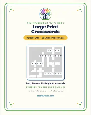 Large Print Crosswords: Memory Lane (25 Nostalgic Puzzles with Answer Key) thumbnail 1