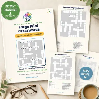 Large Print Crosswords: Classic TV and Movies (25 Puzzles with Answer Key) — printable PDF preview