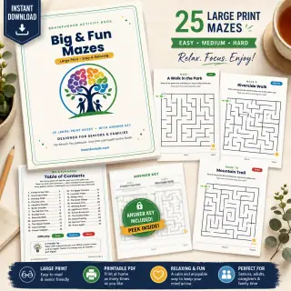 Big & Fun Mazes: Large Print Activity Book (25 Mazes with Answer Key) — printable PDF preview