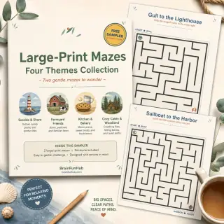 Large Print Mazes Free Sampler: Two Seaside Mazes with Solutions — printable PDF preview