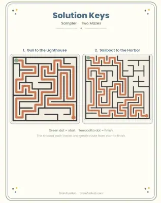 Large Print Mazes Free Sampler: Two Seaside Mazes with Solutions thumbnail 4