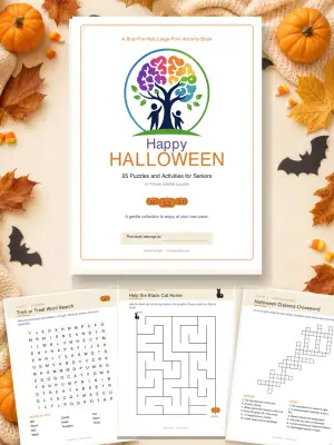 Happy Halloween Large Print Activity Book: 25 Puzzles and Activities for Seniors — printable PDF preview