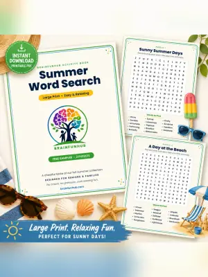 Summer Word Search Free Sampler: 2 Large Print Puzzles with Answer Key — printable PDF preview