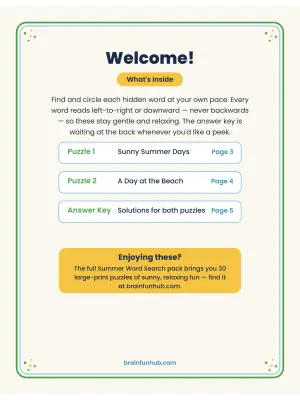 Summer Word Search Free Sampler: 2 Large Print Puzzles with Answer Key thumbnail 2