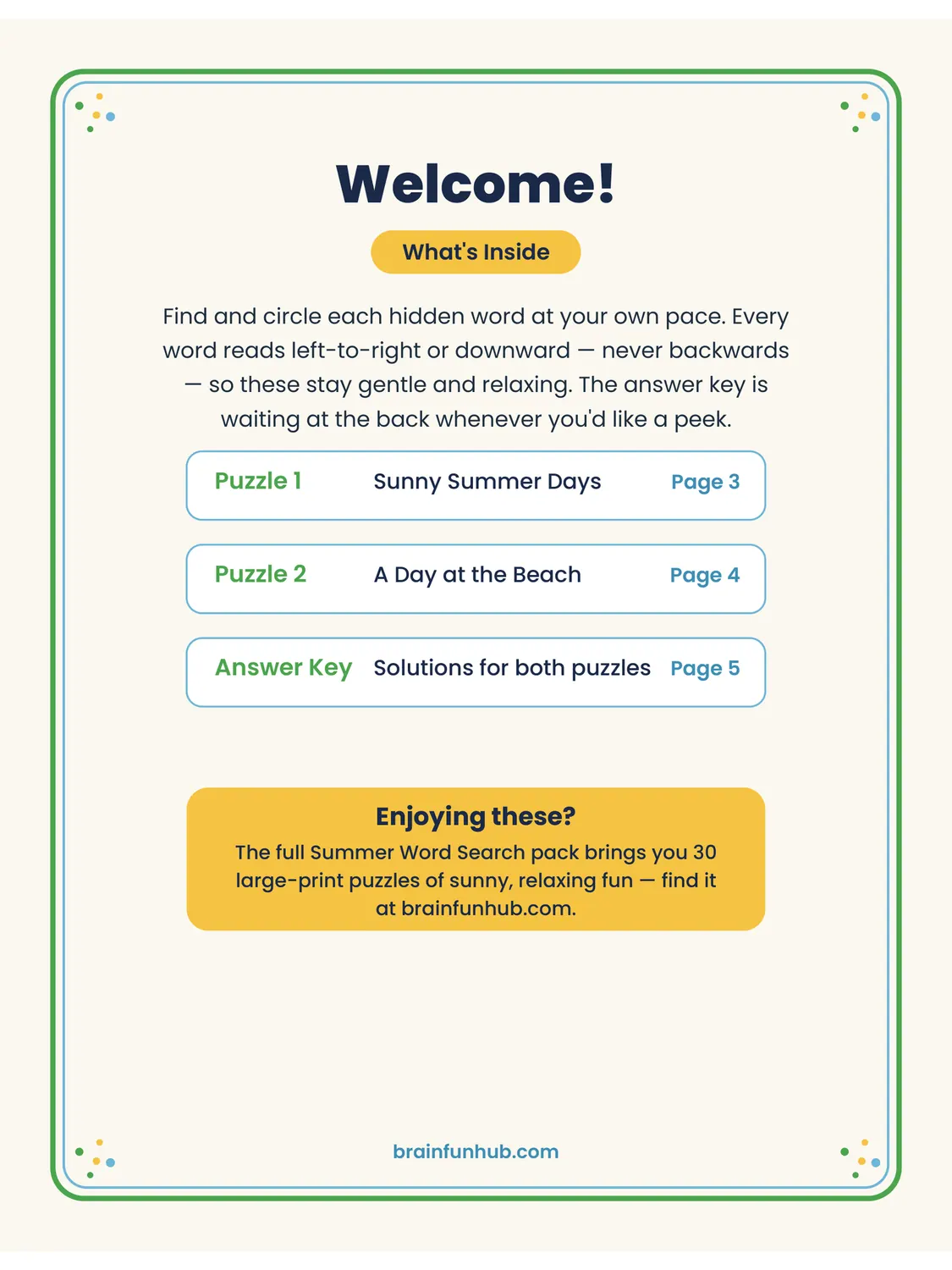 Summer Word Search Free Sampler: 2 Large Print Puzzles with Answer Key preview 2