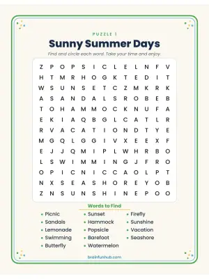 Summer Word Search Free Sampler: 2 Large Print Puzzles with Answer Key thumbnail 3