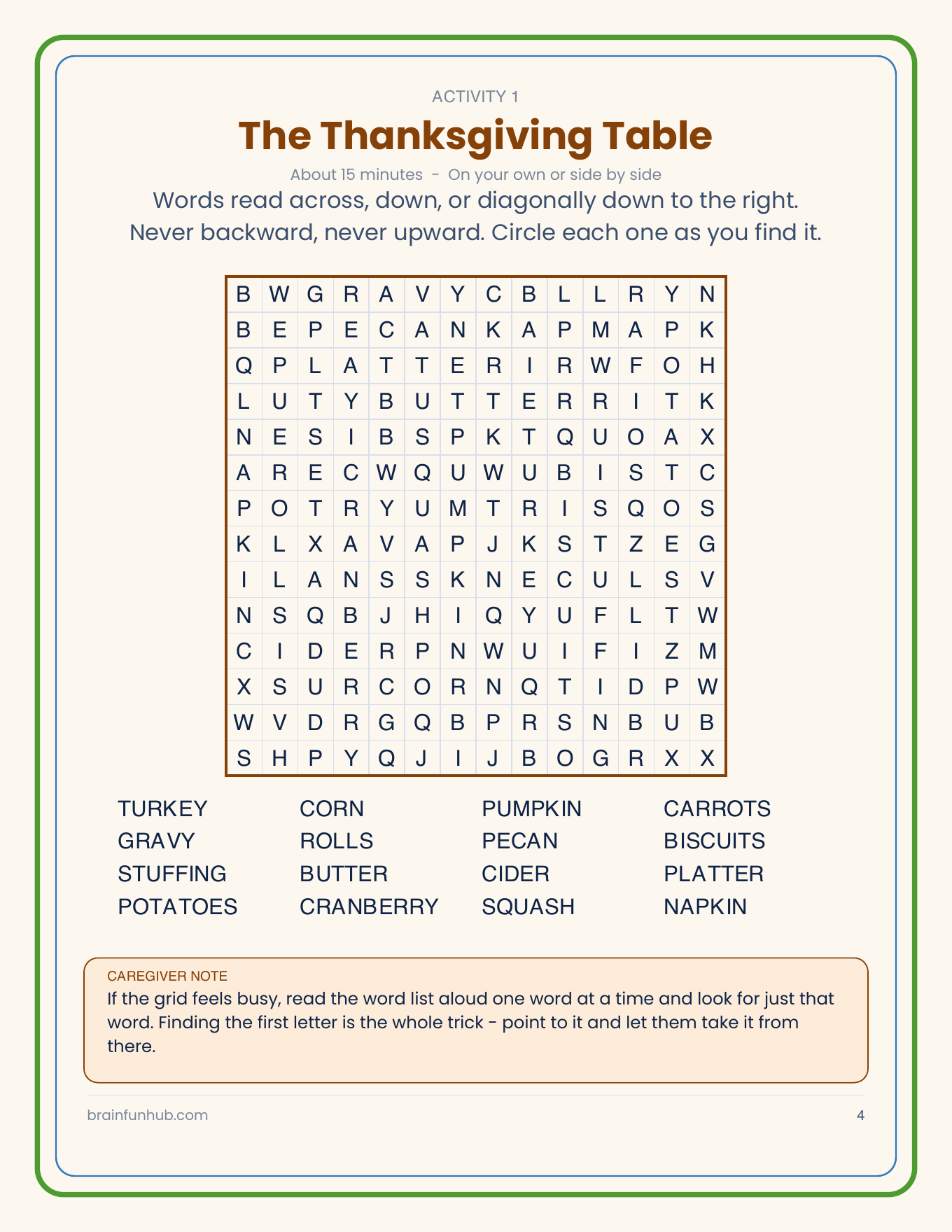 Thanksgiving Gathering: 24 Large Print Activities for Seniors and Caregivers thumbnail 3