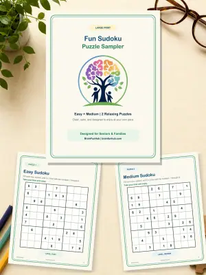 Fun Sudoku Puzzle Sampler: 2 Large Print Puzzles with Answer Key — printable PDF preview
