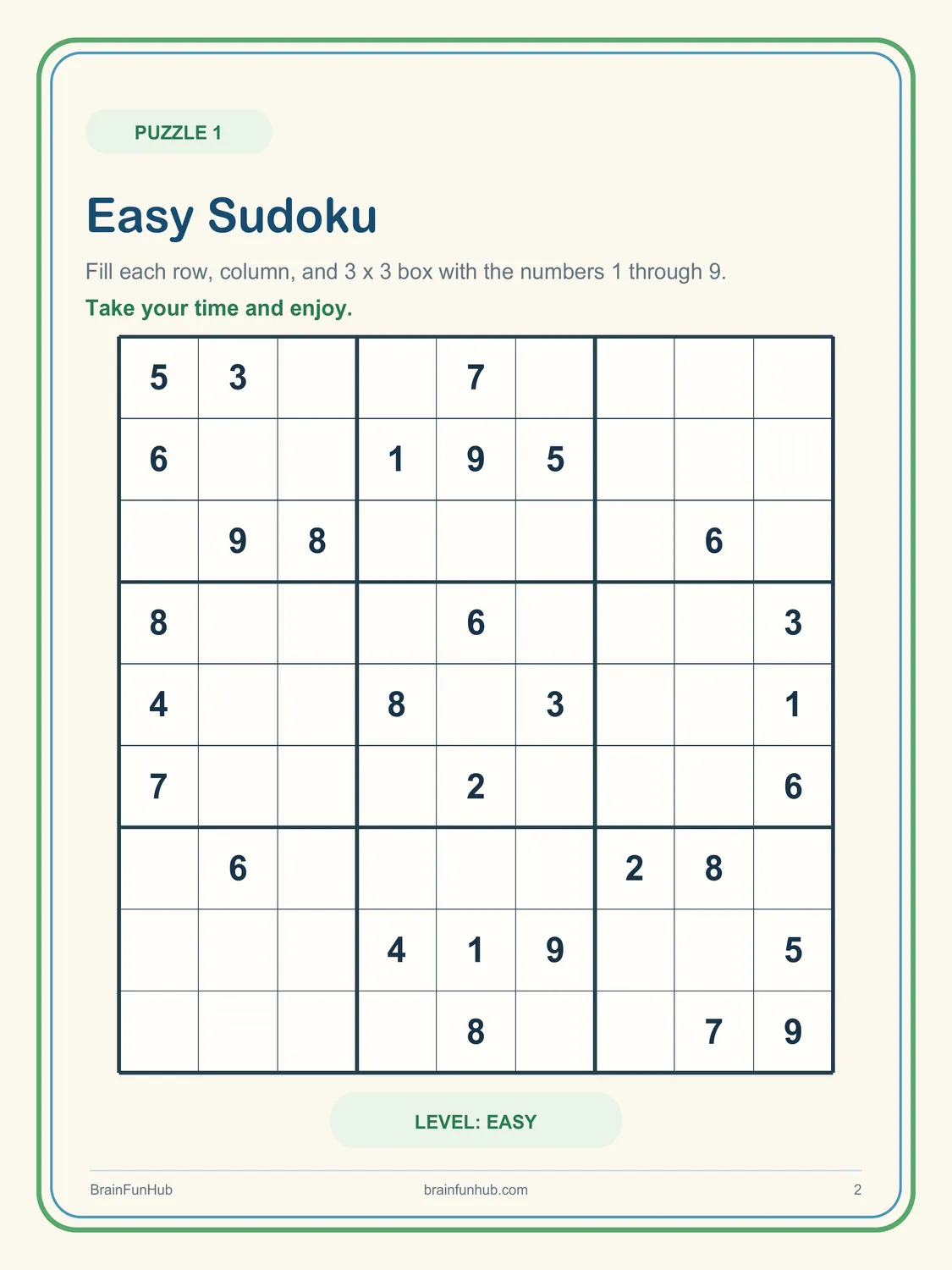 Fun Sudoku Puzzle Sampler: 2 Large Print Puzzles with Answer Key preview 2