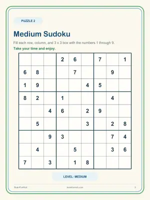 Fun Sudoku Puzzle Sampler: 2 Large Print Puzzles with Answer Key thumbnail 3
