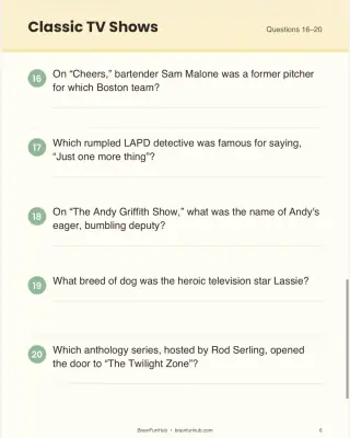 Large Print Trivia: Classic TV Shows (20 Nostalgic Questions with Answer Key) thumbnail 3