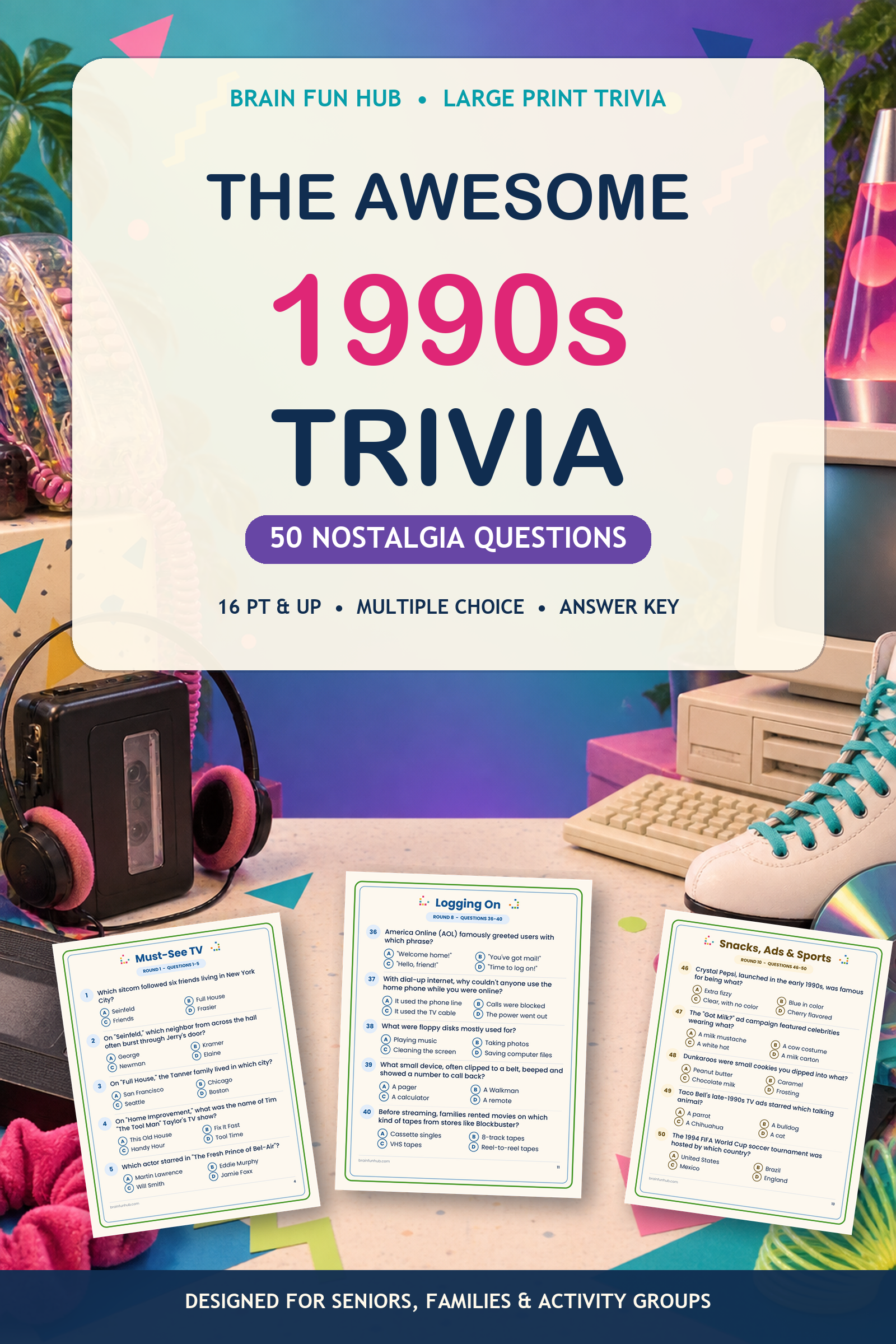Awesome 1990s Trivia: 50 Nostalgia Questions — printable PDF preview