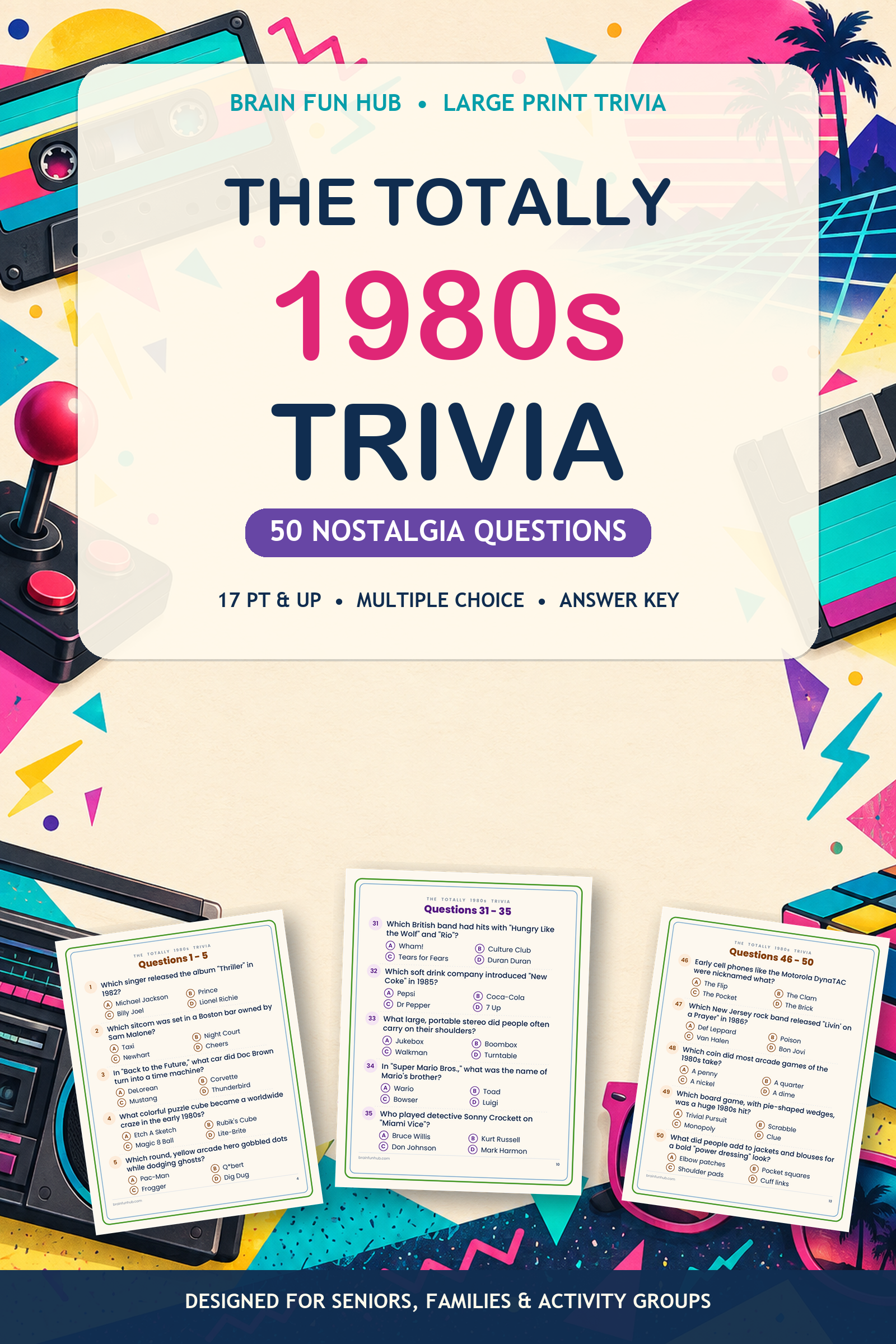 Totally 1980s Trivia: 50 Nostalgia Questions — printable PDF preview
