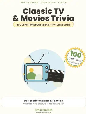 Classic TV and Movies Trivia: 100 Large Print Questions in 10 Fun Rounds thumbnail 1