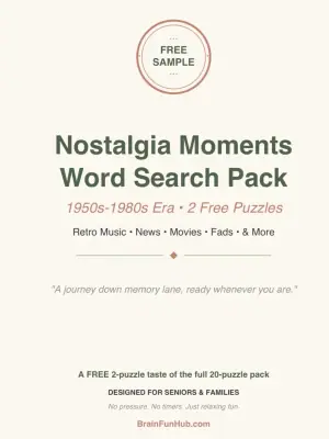 Free Nostalgia Moments Word Search Sampler (2 Large Print Puzzles, Answer Keys) thumbnail 1
